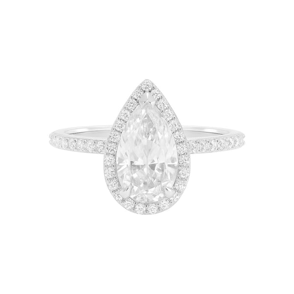 Sterling Silver 1.8ct Pear Shape Halo Moissanite Ring