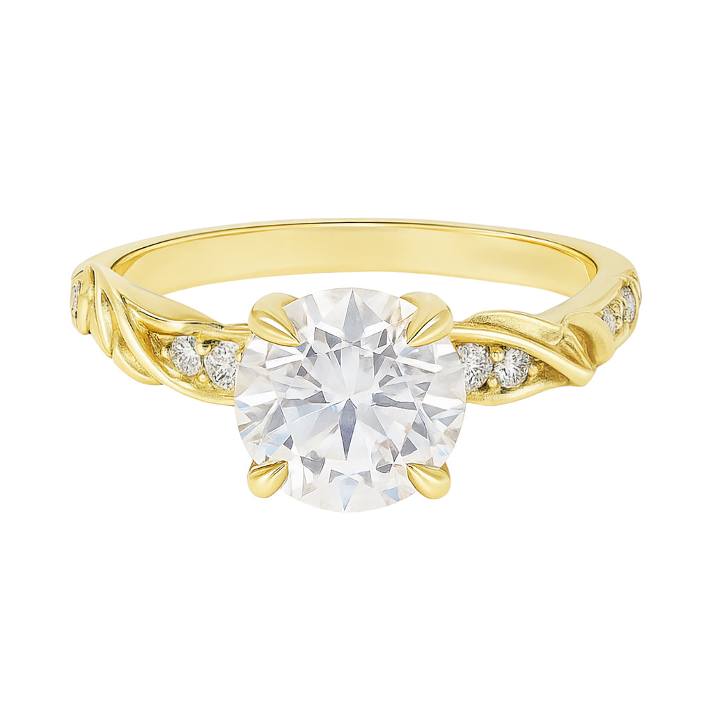 Sterling Silver 1.2ct Round Brilliant Cut Moissanite Leaf Design Ring