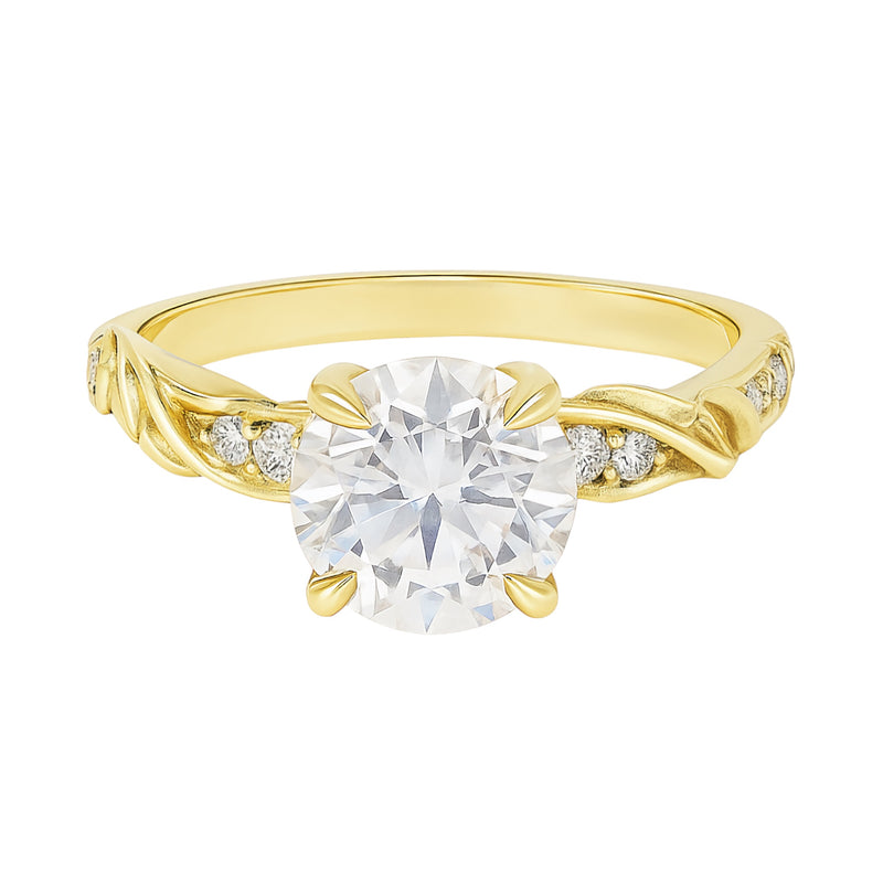 Sterling Silver 1.2ct Round Brilliant Cut Moissanite Leaf Design Ring