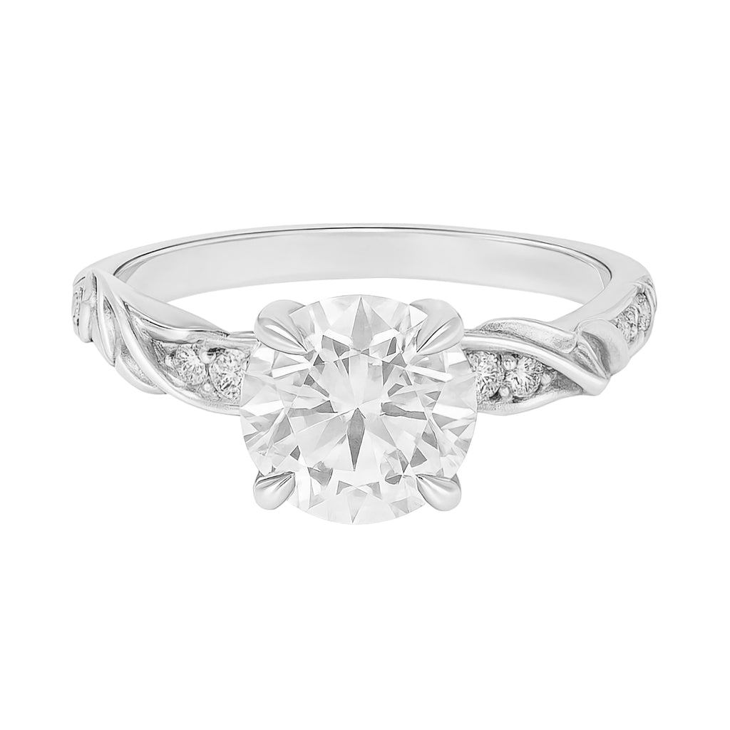 Sterling Silver 1.2ct Round Brilliant Cut Moissanite Leaf Design Ring