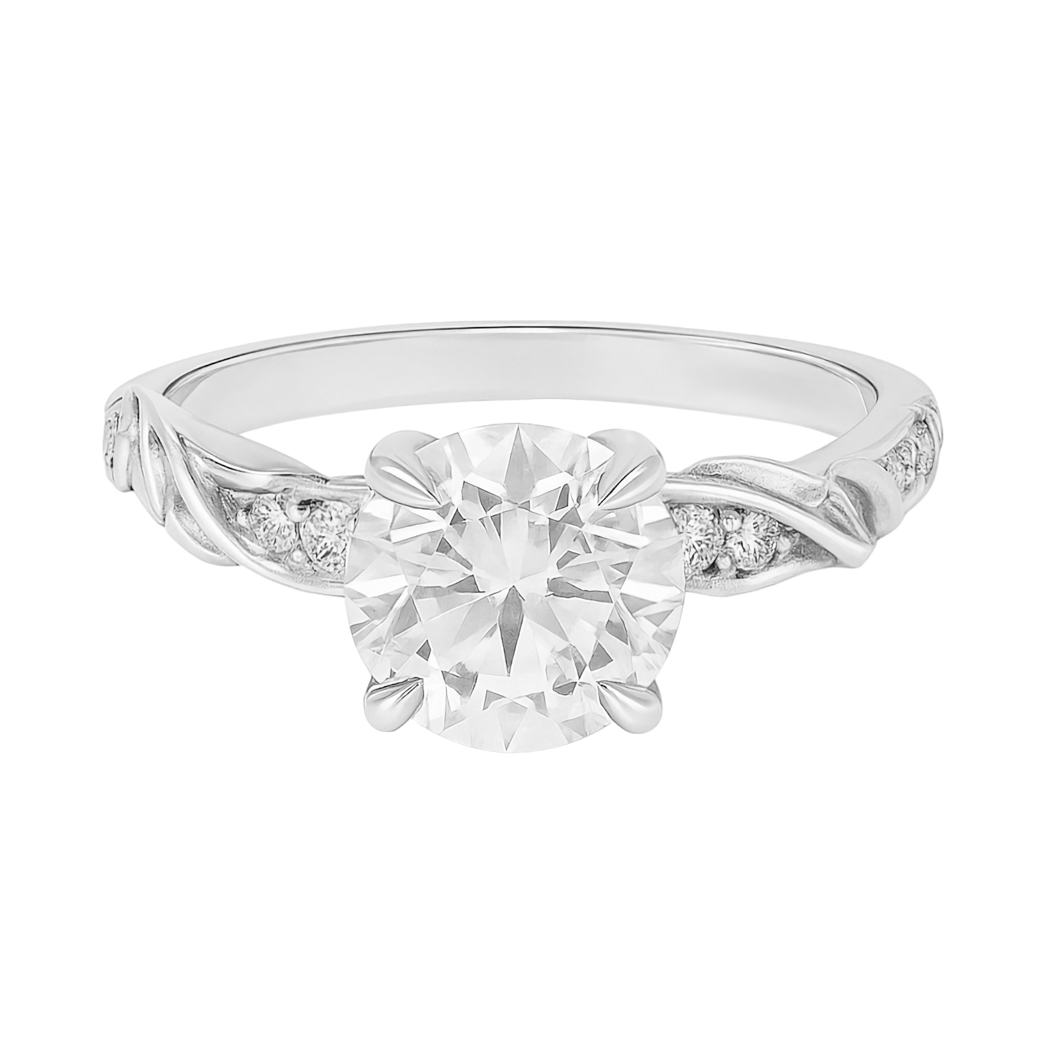 Sterling Silver 1.2ct Round Brilliant Cut Moissanite Leaf Design Ring