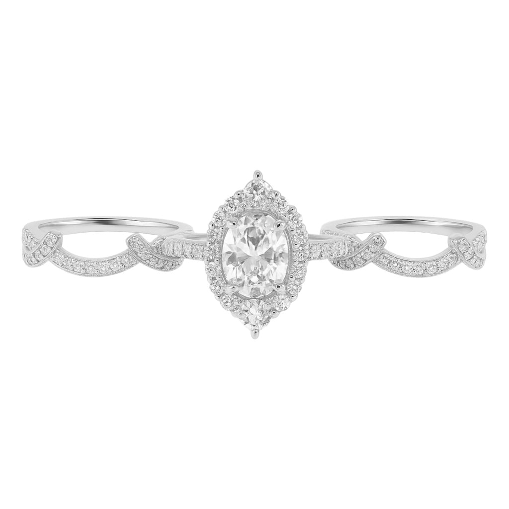 Sterling Silver 1.5ct Oval Moissanite Ring Enhancer Bands 3 Piece Ring Set