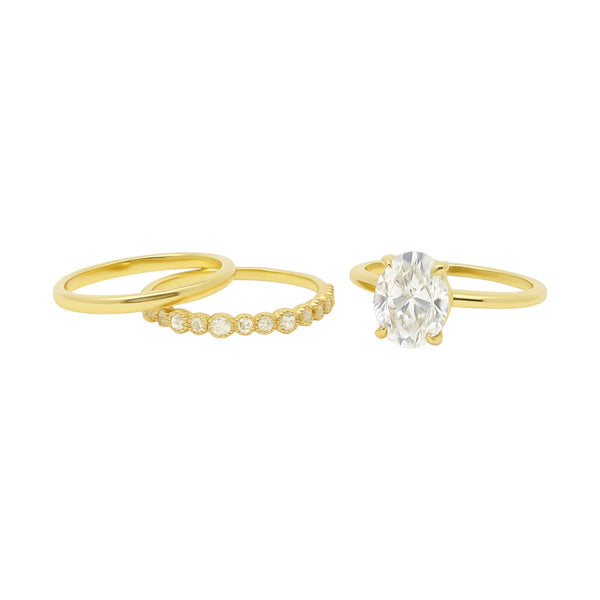 Sterling Silver 2.0ct Oval Solitaire Moissanite Stackable Bands 3 Piece Ring Set