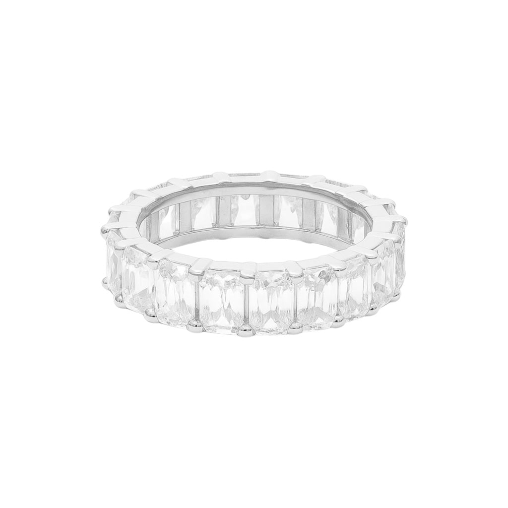 Sterling Silver Radiant Cut Moissanite 4mm Thick Eternity Band