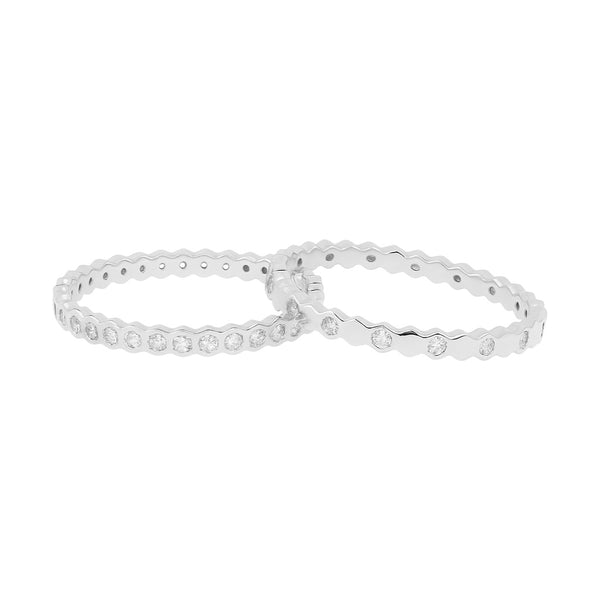 Sterling Silver Hexagon Honeycomb Moissanite Stackable Bands 2 Piece Ring Set