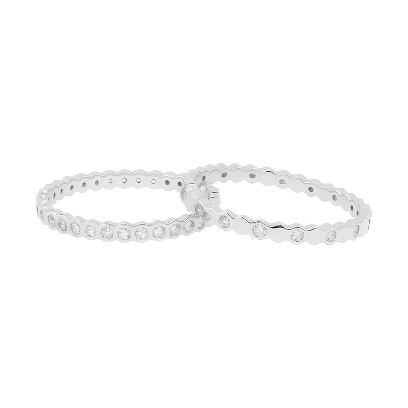 Sterling Silver Hexagon Honeycomb Moissanite Stackable Bands 2 Piece Ring Set