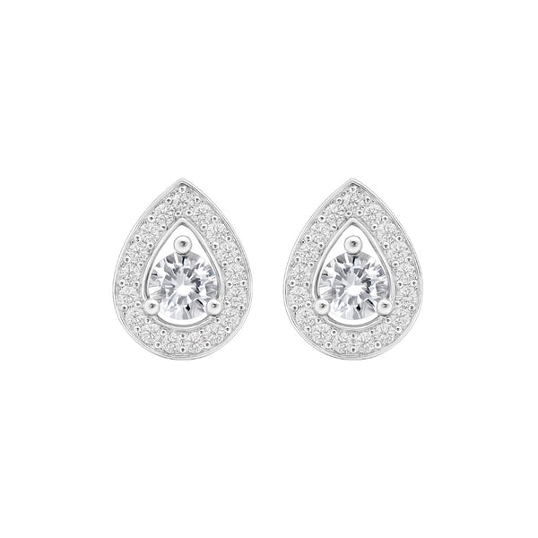 Sterling Silver Dainty CZ Pear Shape Stud Earrings