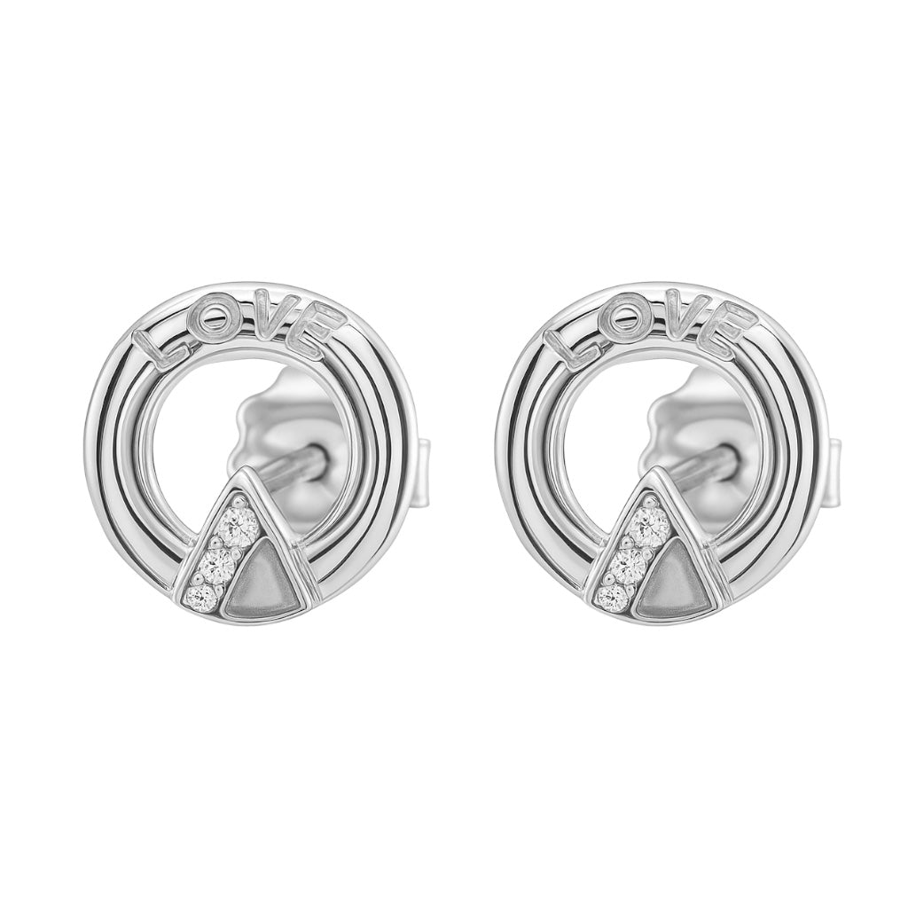 Sterling Silver "LOVE" Open Circle Stud Earrings