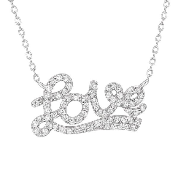 Sterling Silver CZ Cursive "LOVE" Necklace