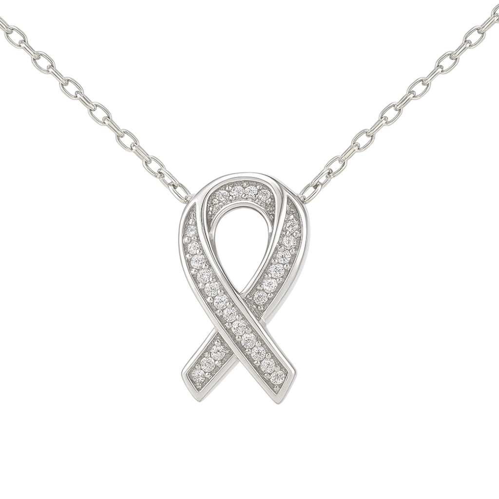 Sterling Silver CZ Ribbon Necklace