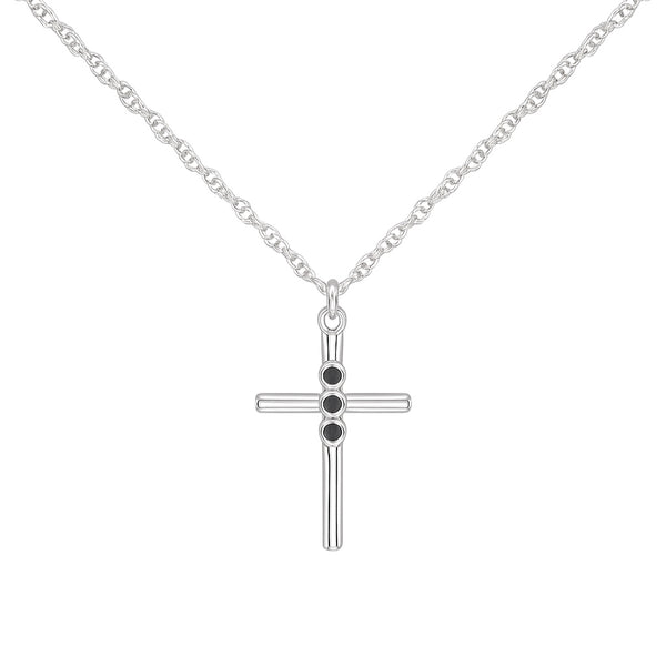 Sterling Silver Round Black Enamel Cross Necklace