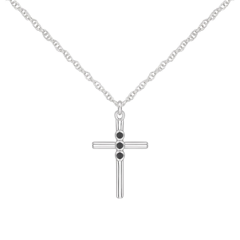 Sterling Silver Round Black Enamel Cross Necklace