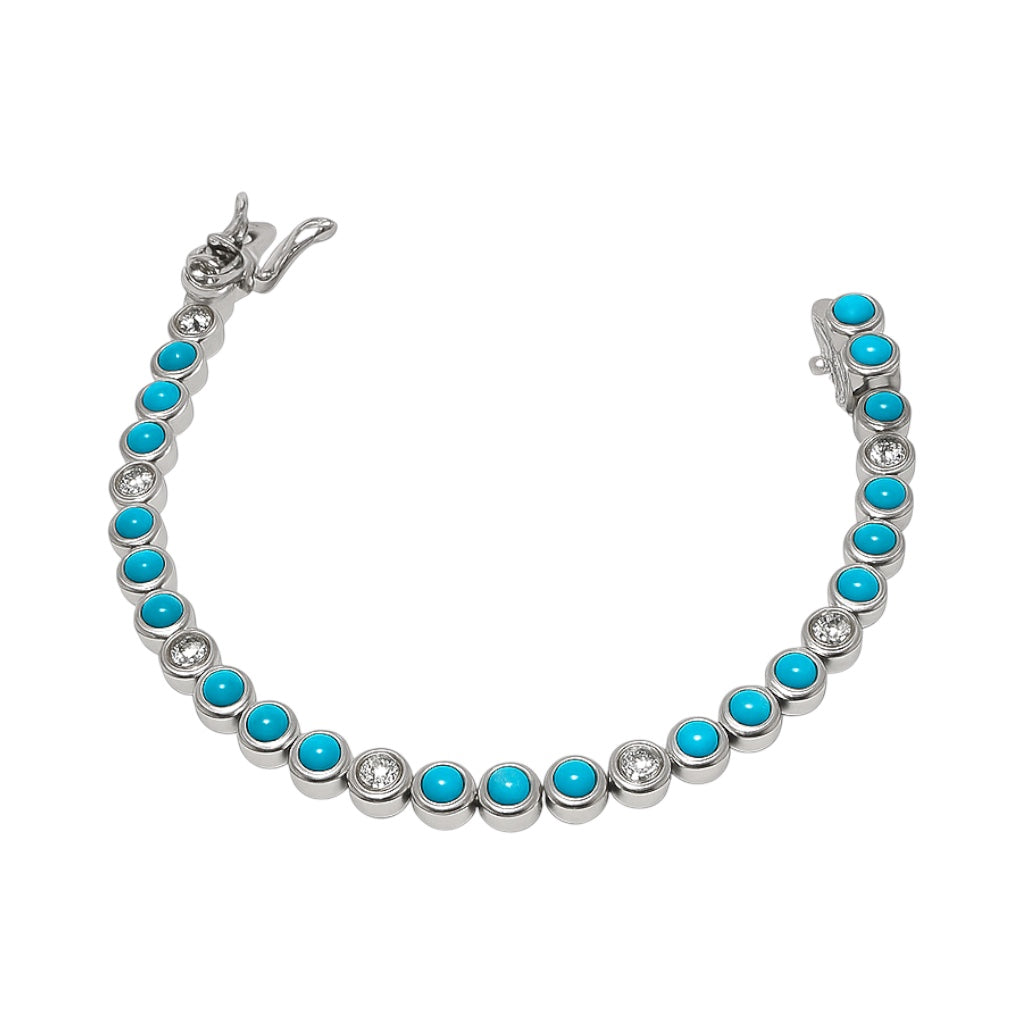 Sterling Silver Simulated Turquoise & Clear Bubble Tennis Bracelet (7")