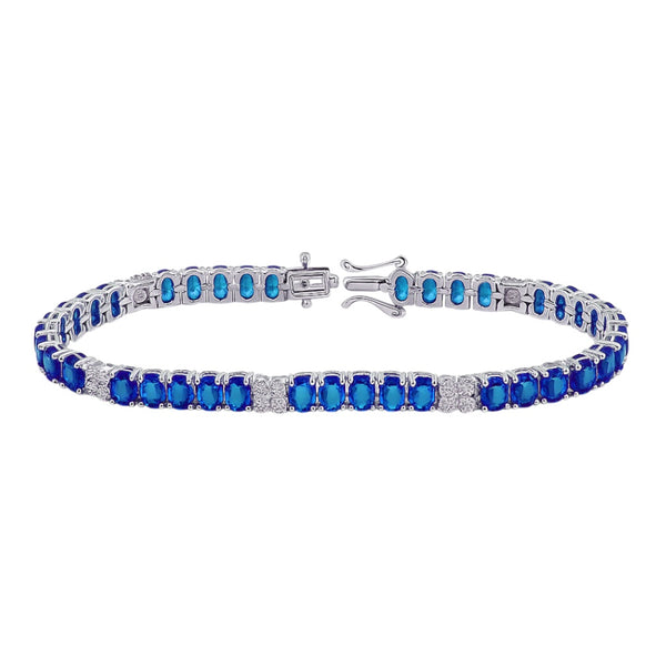 Sterling Silver Oval Colored CZ Tennis Bracelet (7.25")