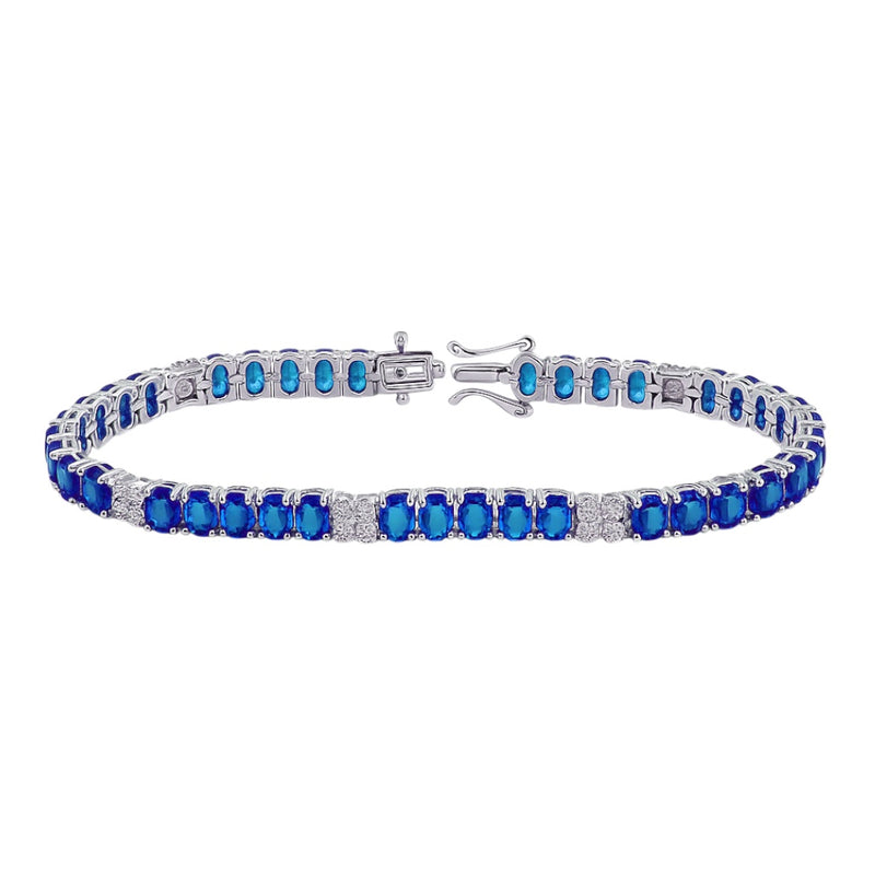 Sterling Silver Oval Colored CZ Tennis Bracelet (7.25")