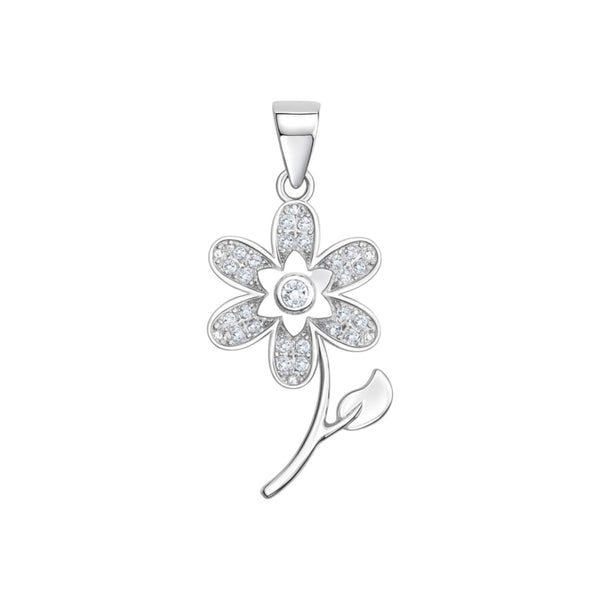 Sterling Silver CZ Pave Flower Pendant