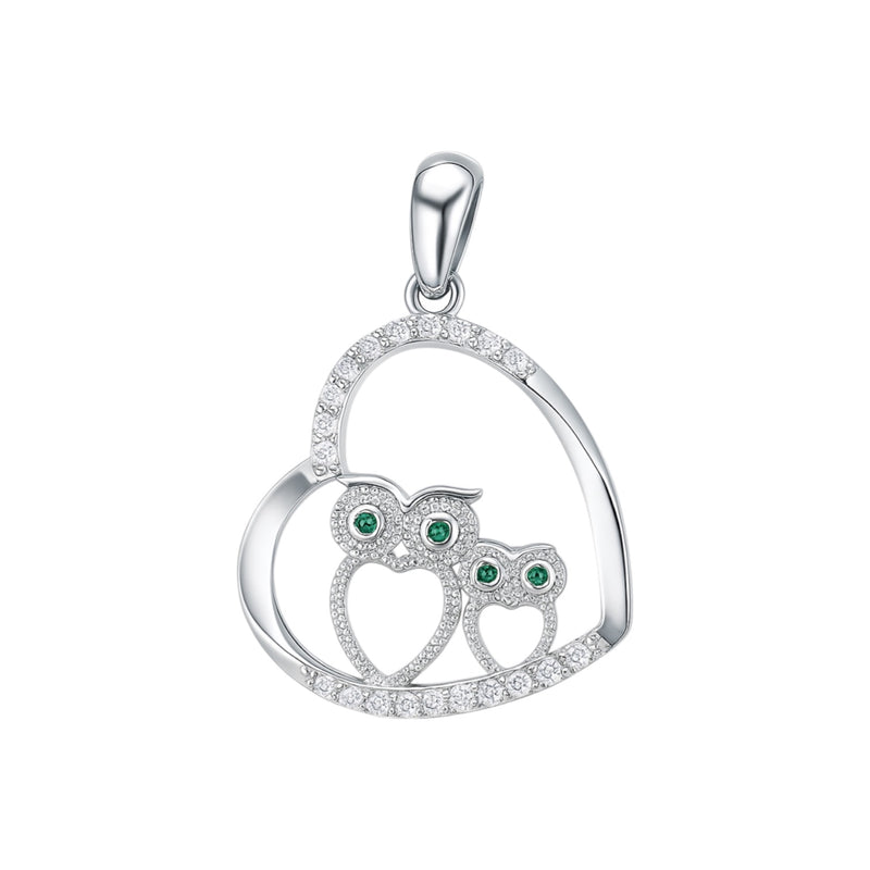 Sterling Silver CZ Heart Owl Pendant