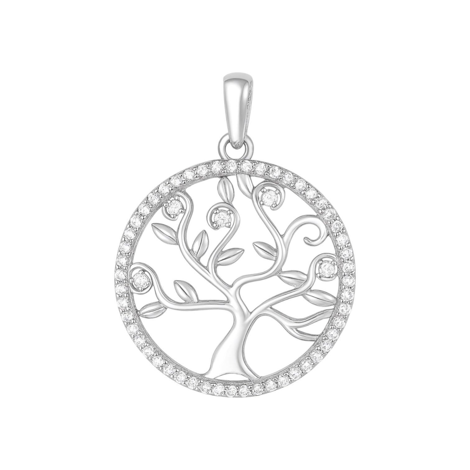 Sterling Silver CZ Round Tree Of Life Pendant