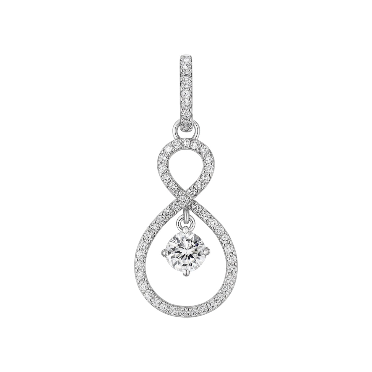 Sterling Silver CZ Infinity W/ Dangling Round CZ Pendant
