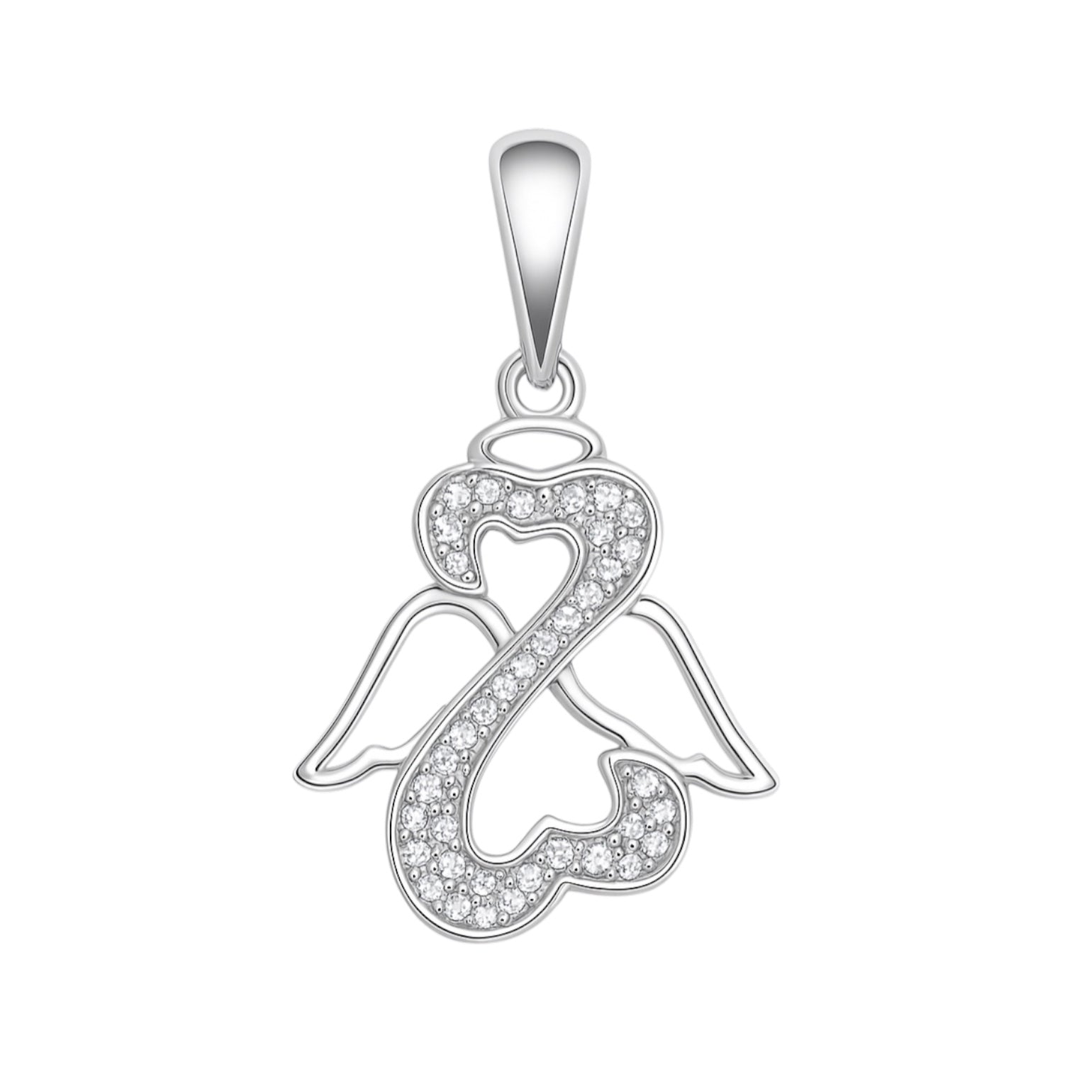 Sterling Silver CZ Heart Infinity W/ Angel Wings Pendant