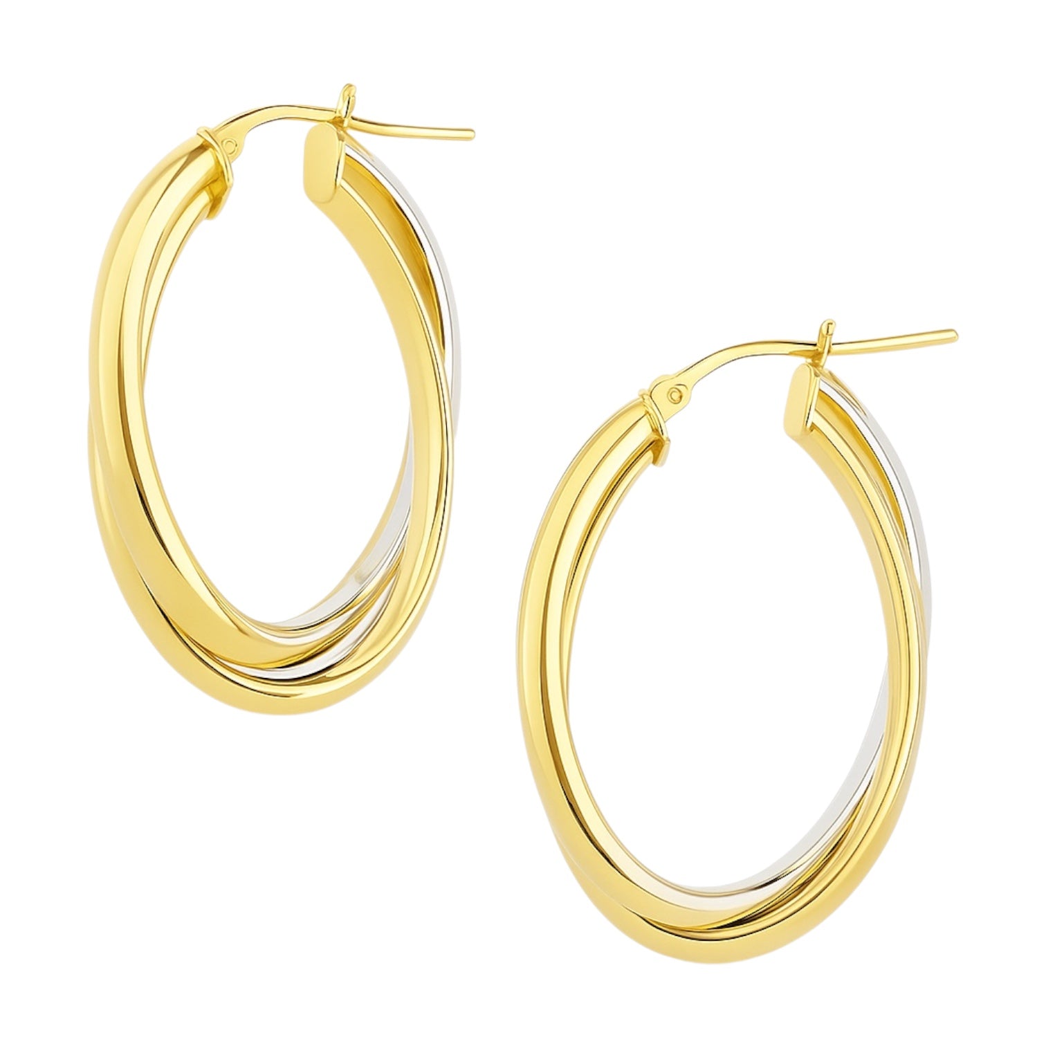 Sterling Silver Two Tone Intertwined Oval Hoop Earrings