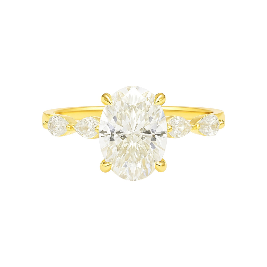 Sterling Silver 2.0ct Oval Moissanite W/ Marquise Accents Engagement Ring