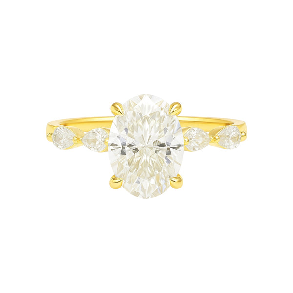 Sterling Silver 2.0ct Oval Moissanite W/ Marquise Accents Engagement Ring