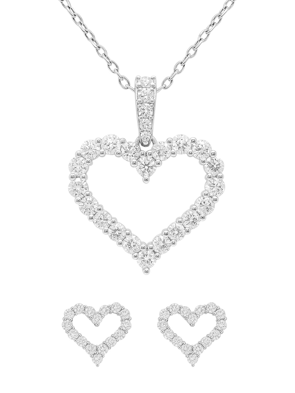 Sterling Silver Moissanite Pave Open Heart Necklace