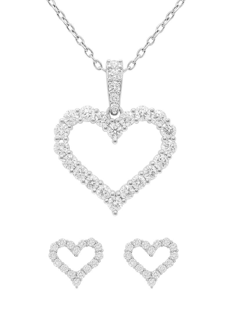 Sterling Silver Moissanite Pave Open Heart Stud Earrings