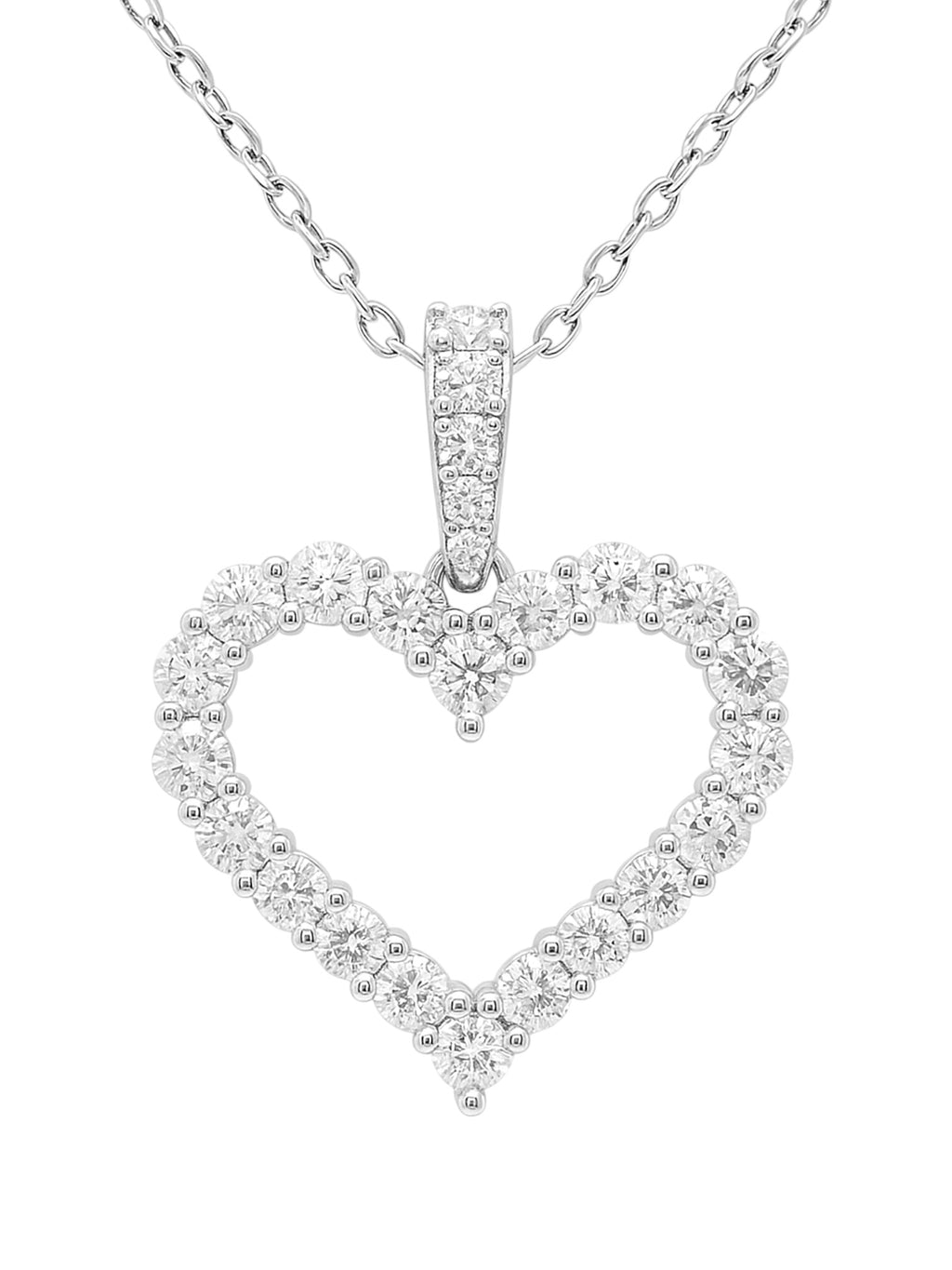Sterling Silver Moissanite Pave Open Heart Necklace