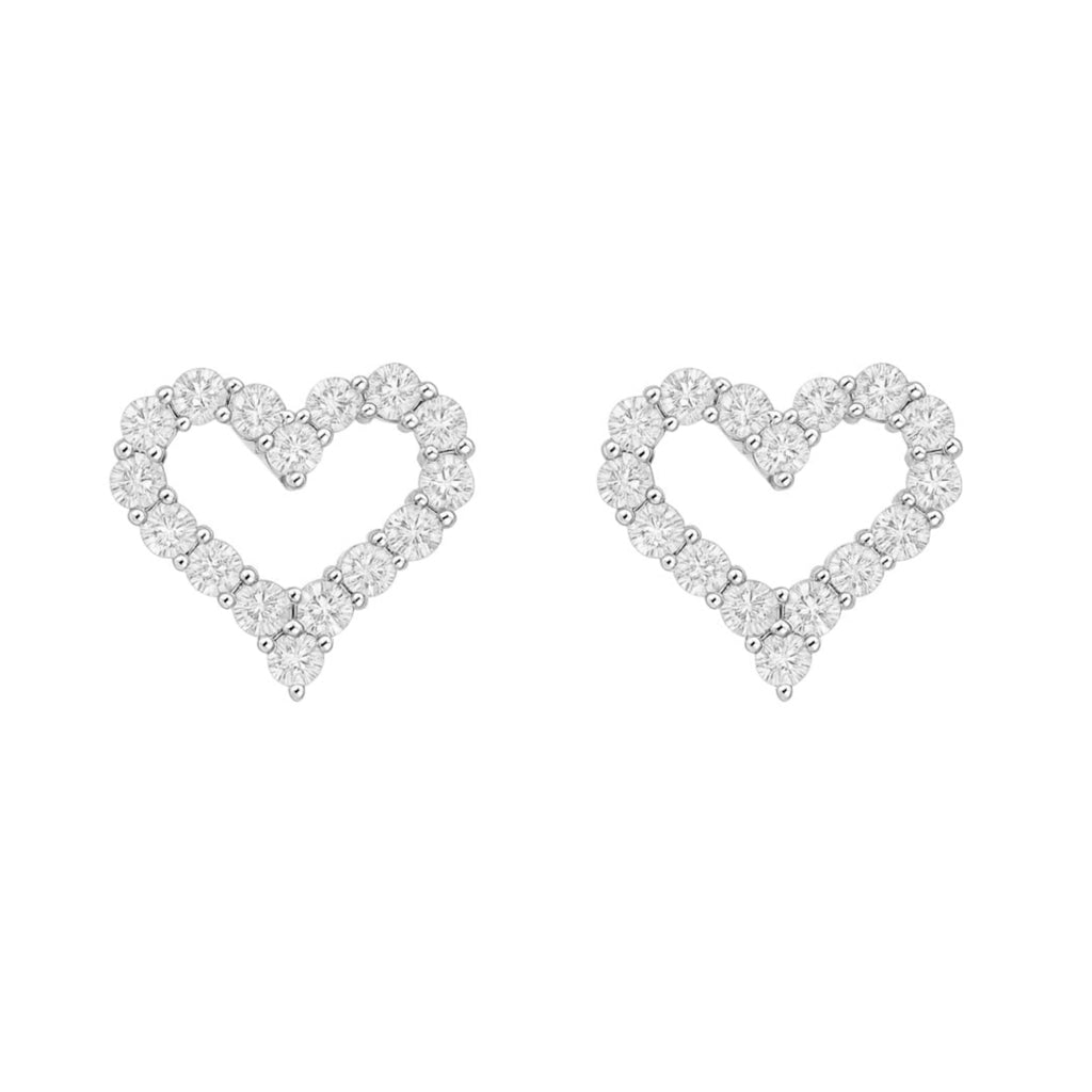 Sterling Silver Moissanite Pave Open Heart Stud Earrings
