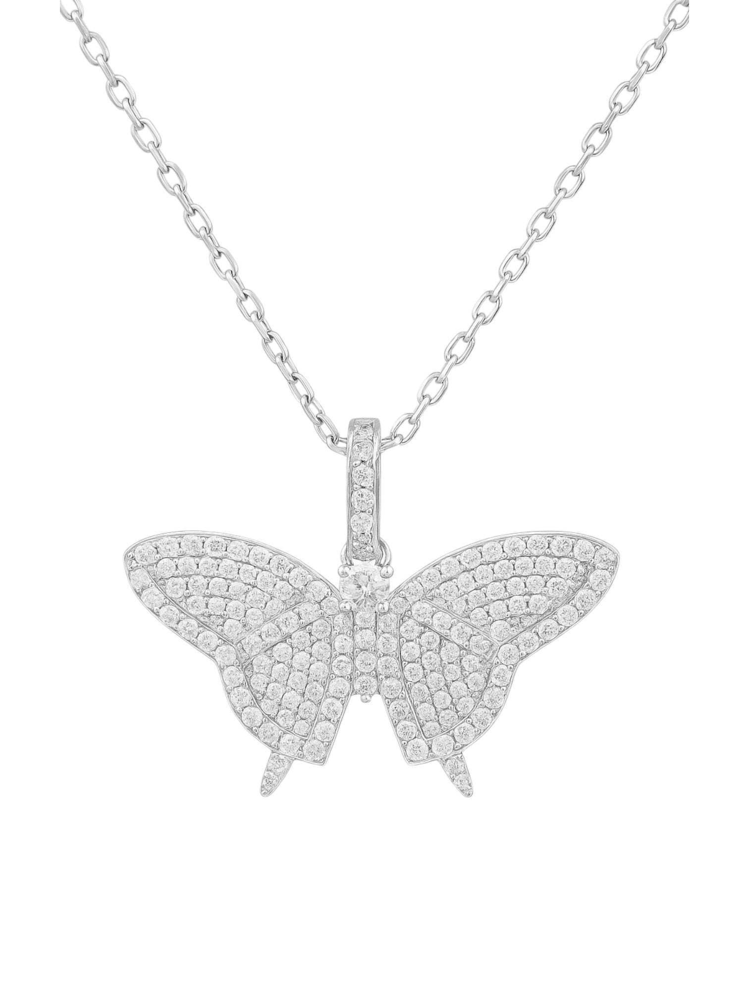 Sterling Silver Moissanite Pave Butterfly Necklace