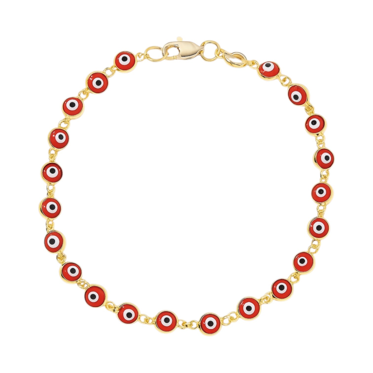 14K Yellow Gold Red Evil Eye Bracelet - 7.5" (3.9 GRAMS)
