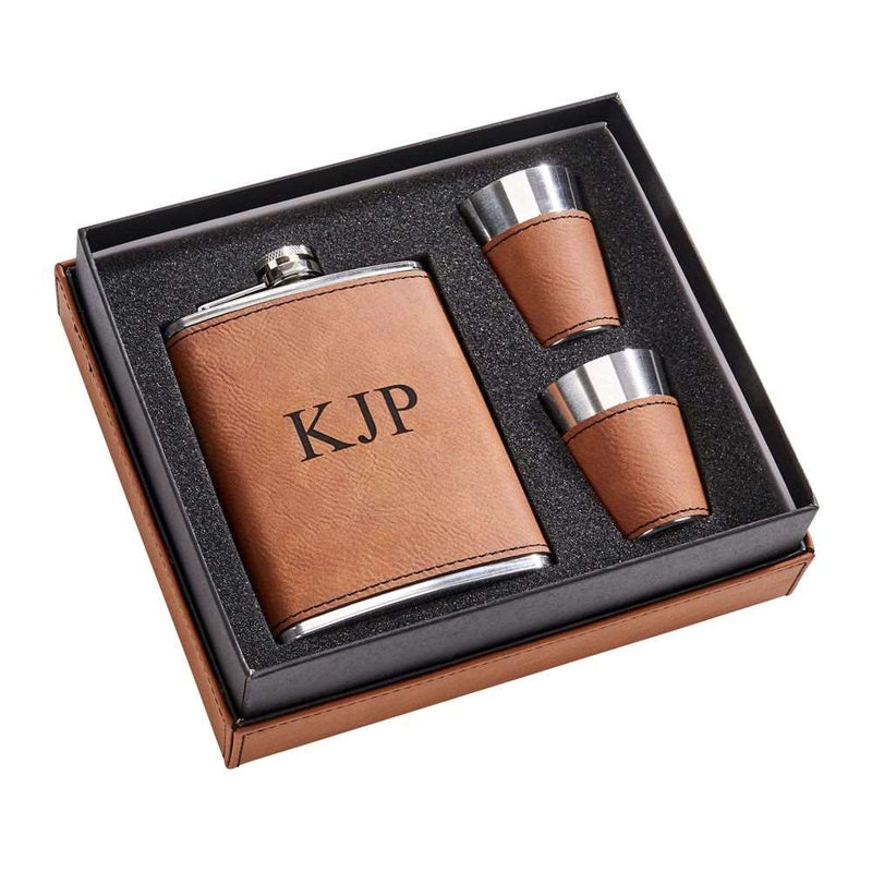 Caramel Leatherette Box/ 8 oz Flask/2 Cups - Atlanta Jewelers Supply