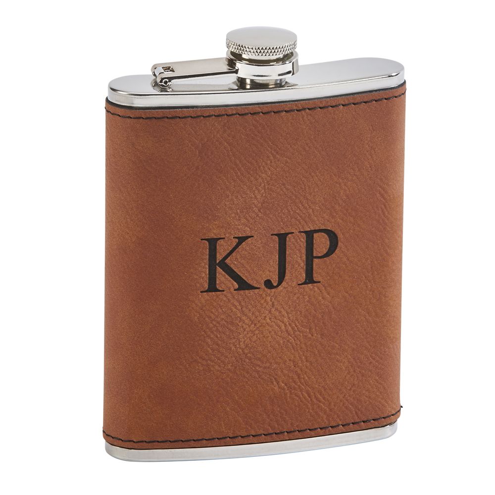 Leatherette Flask 8 Oz Cap (Grey Or Caramel) - Atlanta Jewelers Supply