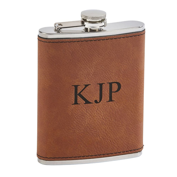 Leatherette Flask 8 Oz Cap (Grey Or Caramel) - Atlanta Jewelers Supply