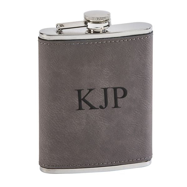 Leatherette Flask 8 Oz Cap (Grey Or Caramel) - Atlanta Jewelers Supply