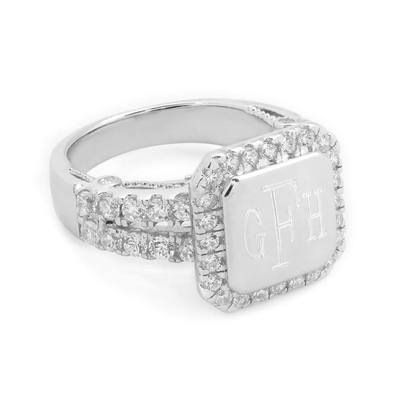 Elegant Engravable Sterling Silver Jade square CZ Ring - Atlanta Jewelers Supply