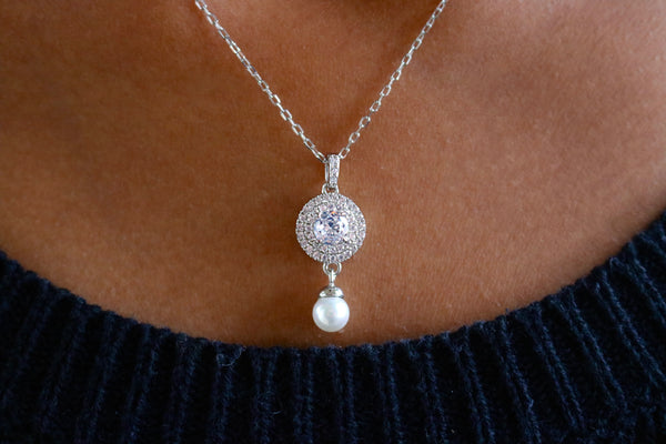 Sterling Silver CZ and Pearl Necklace