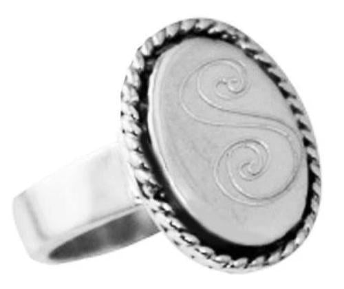 German Silver Oval Vertical Engravable Ring With Rope & Braided Trim - Atlanta Jewelers Supply