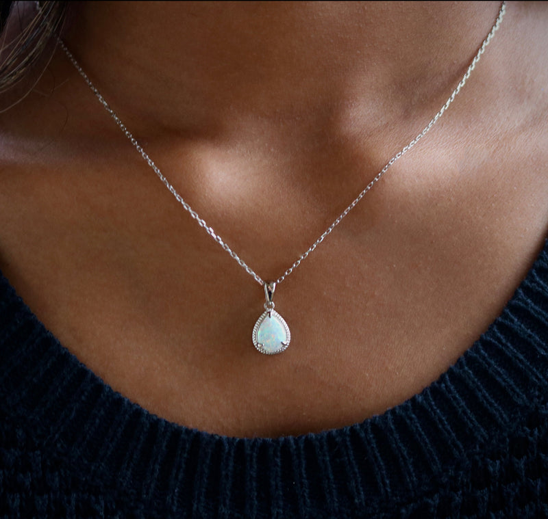 Sterling Silver Teardrop Opal Necklace