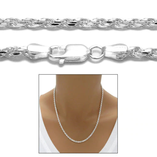 Sterling Silver 2.0 MM Rope Chain (60 GUAGE) Available in 16"-30"