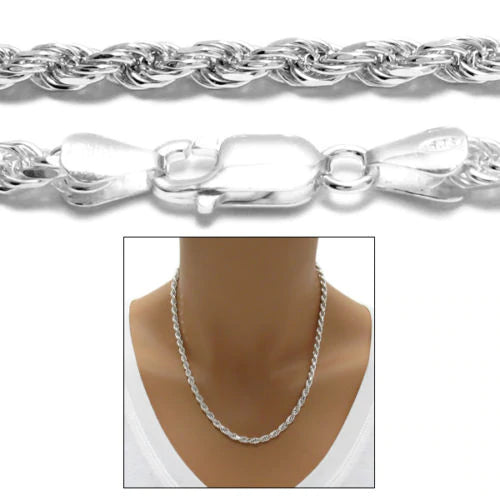 Sterling Silver 2.5 MM Rope Chain (80 GUAGE) Available in 16"-30"