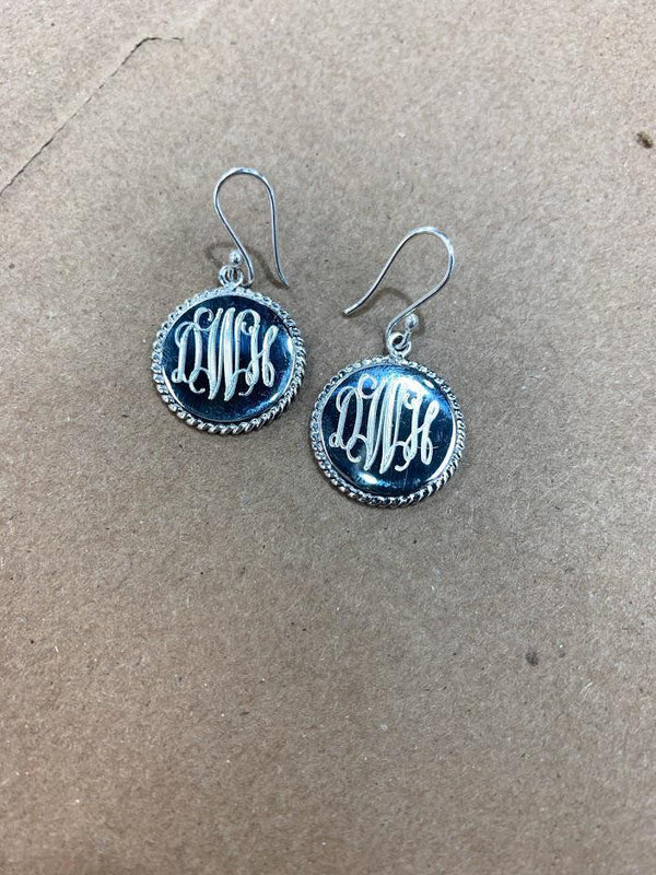 Sterling Silver Dangle ROUND  Engravable Earrings with Rope Trim - Atlanta Jewelers Supply