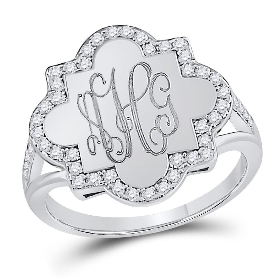 Elegant Engravable Sterling Silver Quatrefoil CZ Ring - Atlanta Jewelers Supply