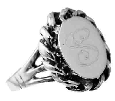 Sterling Silver Vertical Oval Engravable Ring With Thick Rope around - Atlanta Jewelers Supply