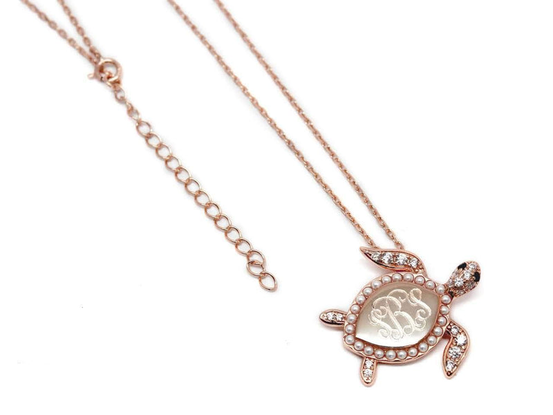 Elegant Engraved Sterling Silver Pearl and CZ Turtle Necklace - Atlanta Jewelers Supply