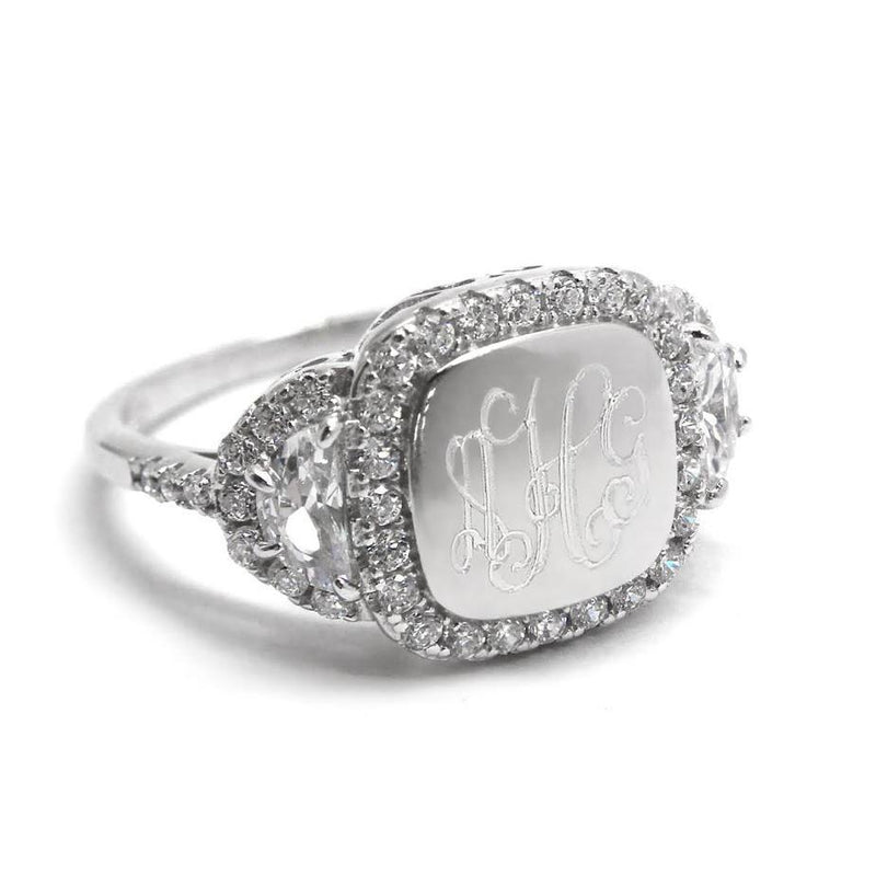 Elegant Engravable Leia Sterling Silver Square CZ Ring - Atlanta Jewelers Supply