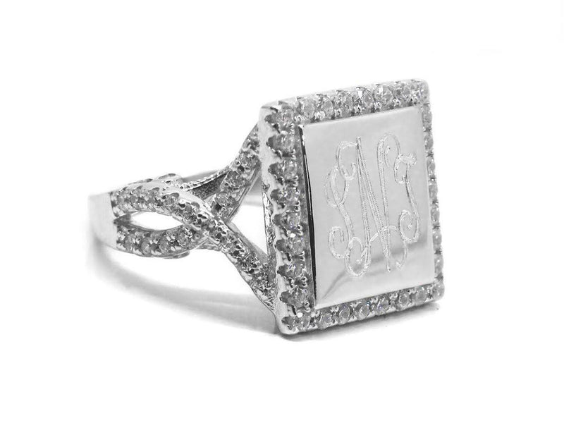 Elegant Engravable Emma Sterling Silver Square CZ Loop Ring - Atlanta Jewelers Supply