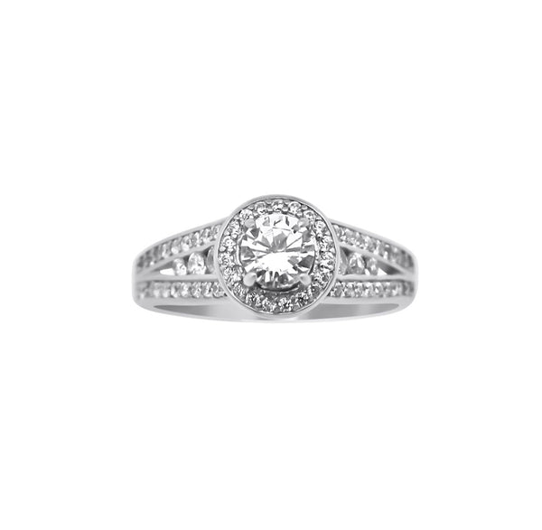 Sterling Silver Halo Wedding Ring, Engagement Ring